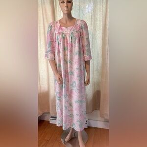Vintage Pastel Floral Cotton Plisse Nightie By Miss Elaine Medium